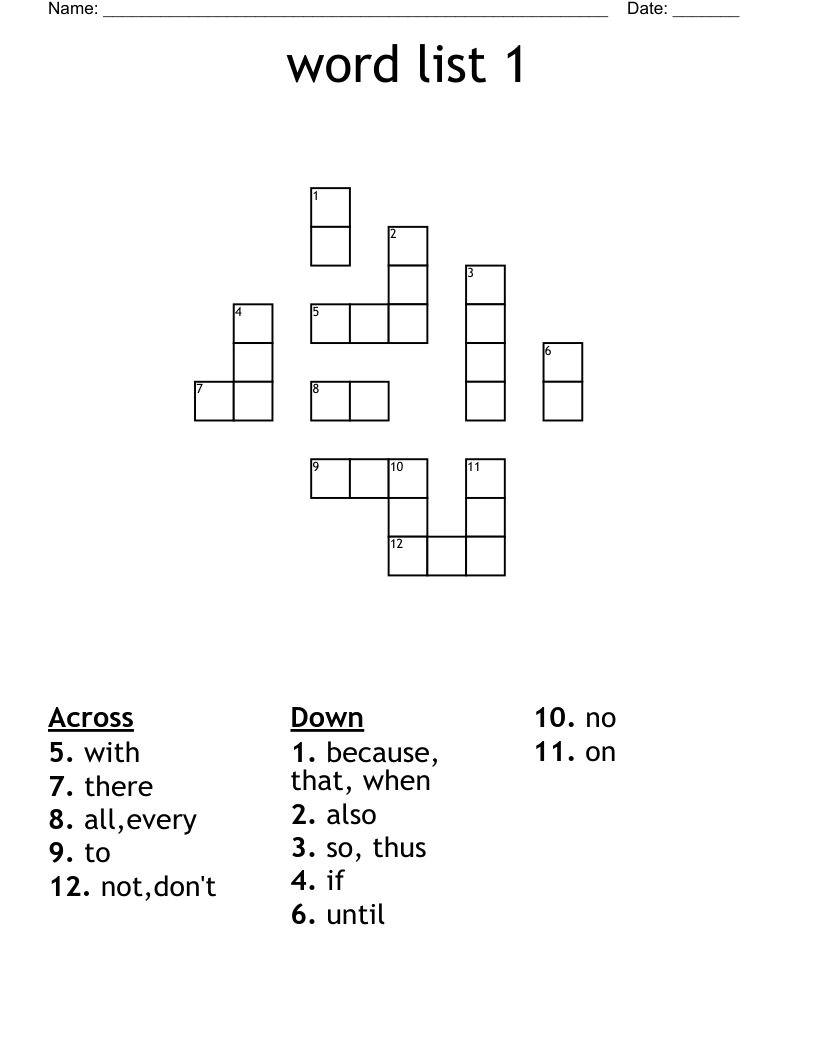 Word List 1 Crossword WordMint