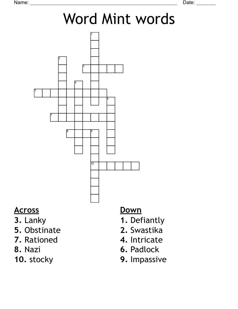 Word Mint Words Crossword WordMint