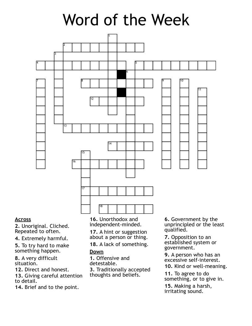 Word Of The Week Crossword WordMint