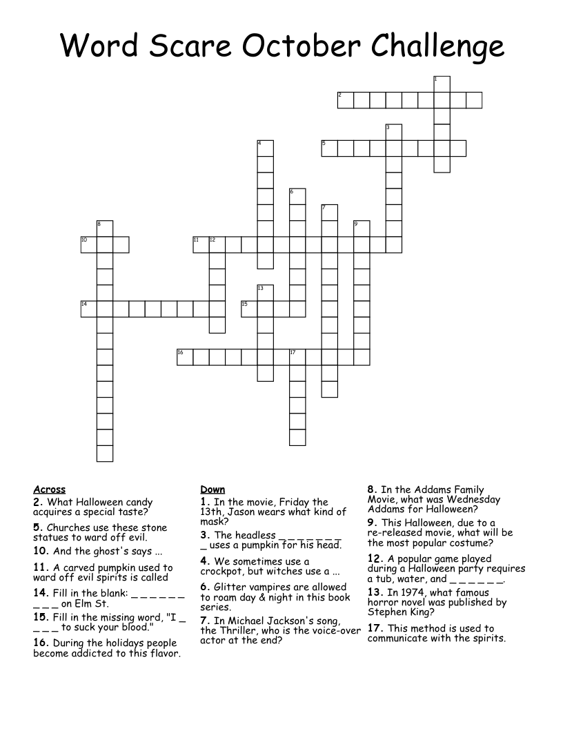 Word Scare October Challenge Crossword WordMint