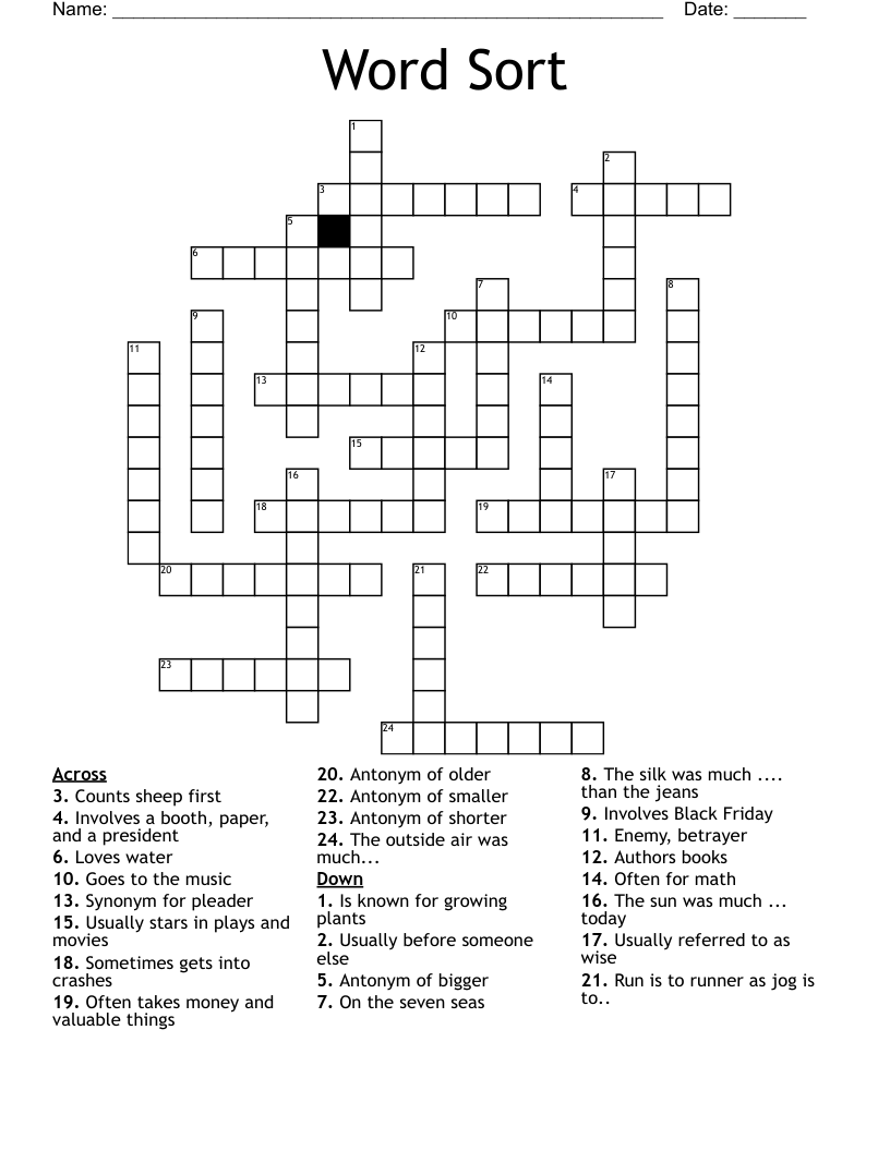 Word Sort Crossword WordMint Word Sort Crossword WordMint