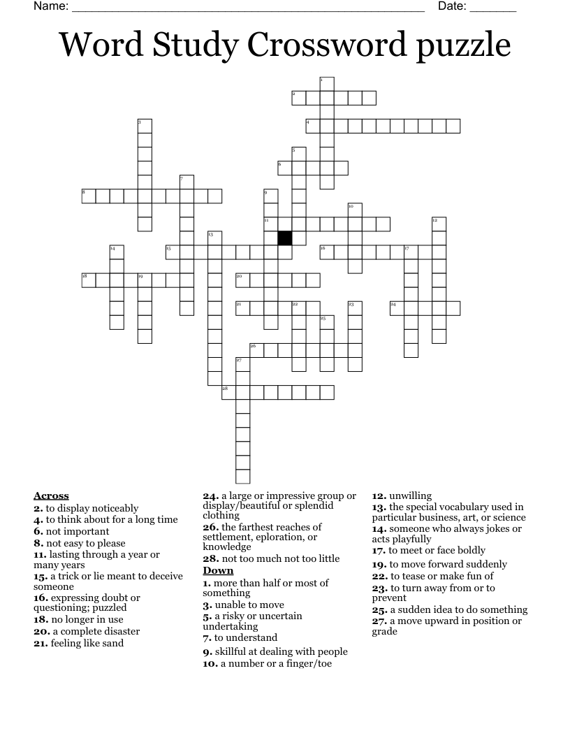 Word Study Crossword Puzzle WordMint