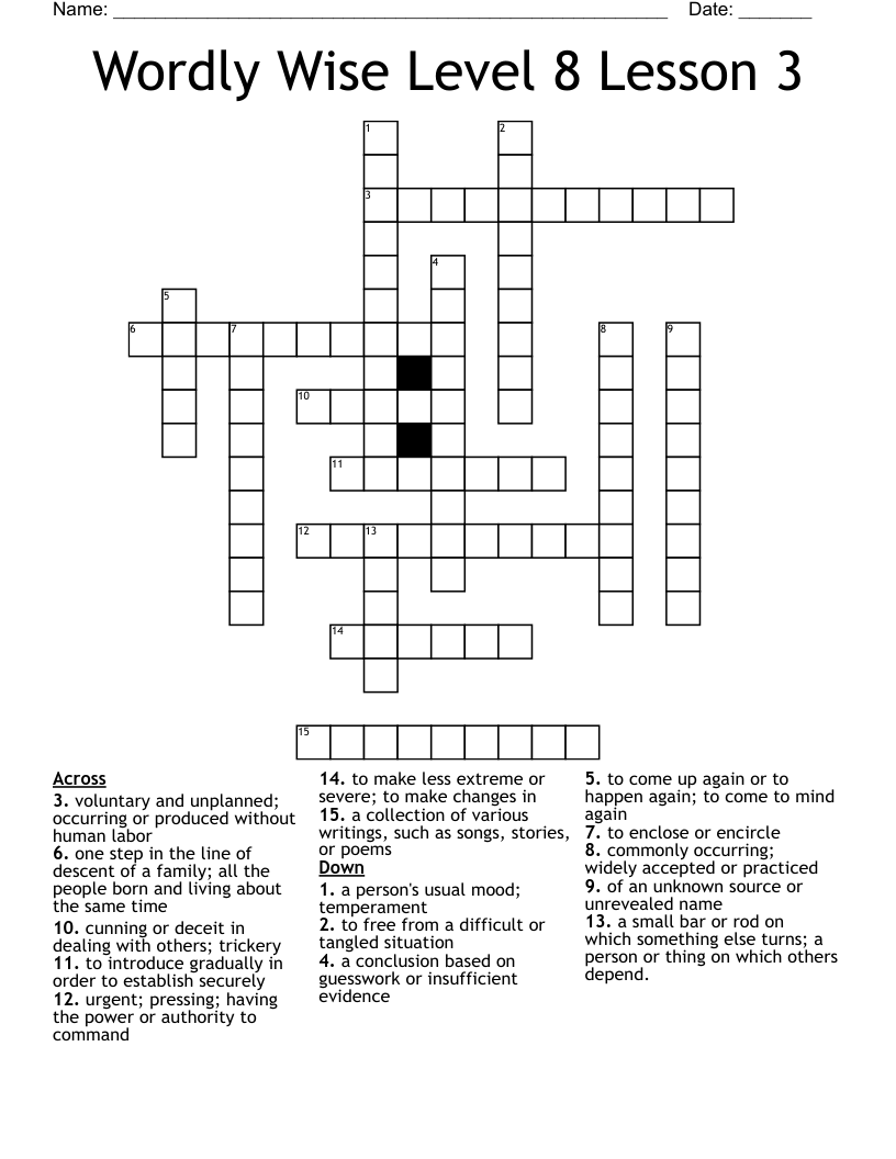 Wordly Wise Level 8 Lesson 3 Crossword WordMint
