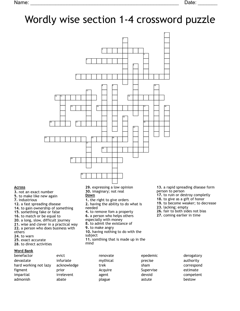 Wordly Wise Section 1 4 Crossword Puzzle WordMint