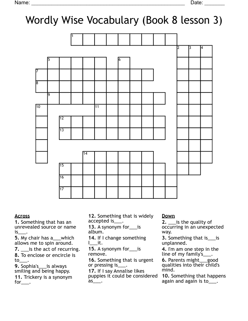 Wordly Wise Vocabulary Book 8 Lesson 3 Crossword WordMint Wordly Wise Vocabulary Book 8 Lesson 3 Crossword WordMint