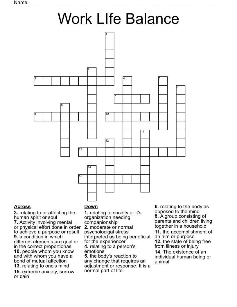 Work LIfe Balance Crossword WordMint Work LIfe Balance Crossword WordMint