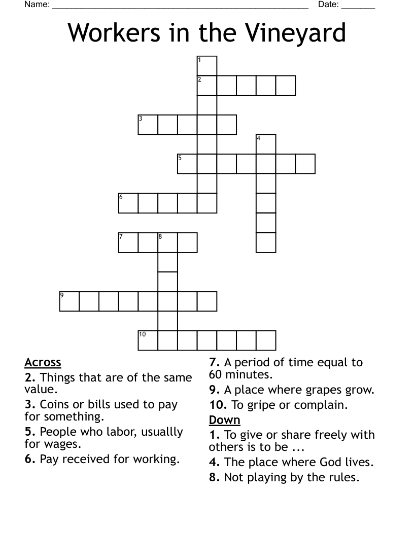 Workers In The Vineyard Crossword WordMint