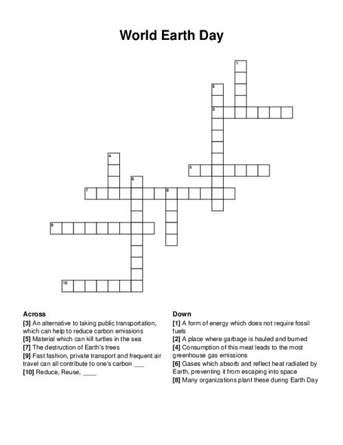 World Earth Day Crossword Puzzle World Earth Day Crossword Puzzle