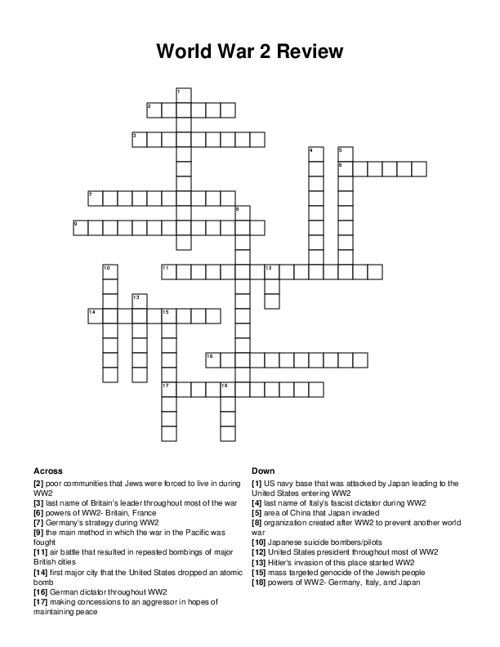 World War 2 Review Crossword Puzzle