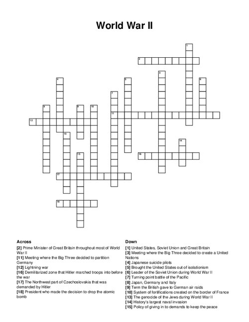 World War II Crossword Puzzle
