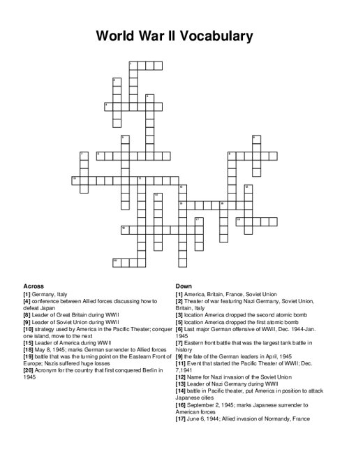 World War II Vocabulary Crossword Puzzle World War II Vocabulary Crossword Puzzle