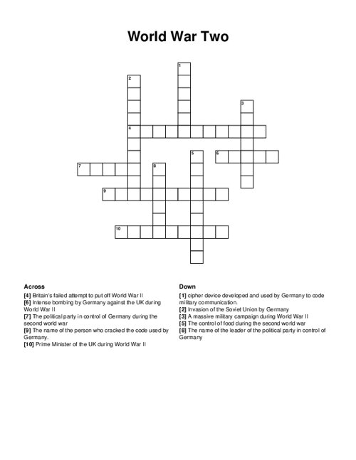 World War Two Crossword Puzzle World War Two Crossword Puzzle