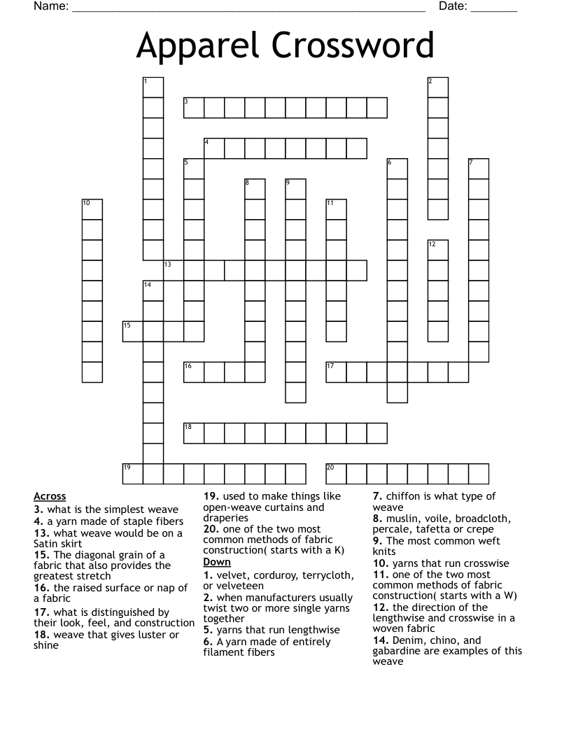 Woven And Knitted Fabrics Crossword WordMint