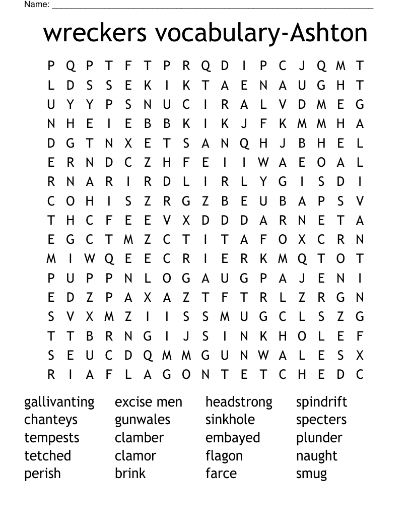 Wreckers Vocabulary Ashton Word Search WordMint