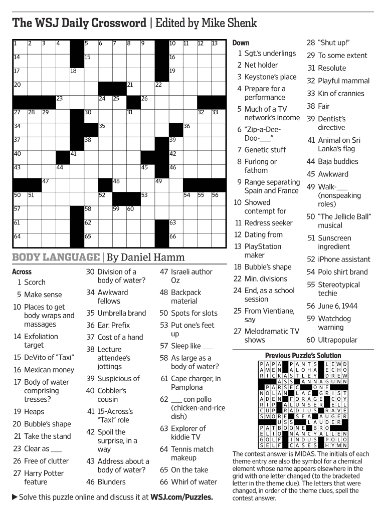Wsj Crossword Today Printable Pdf Fill Online Printable Fillable Blank PdfFiller