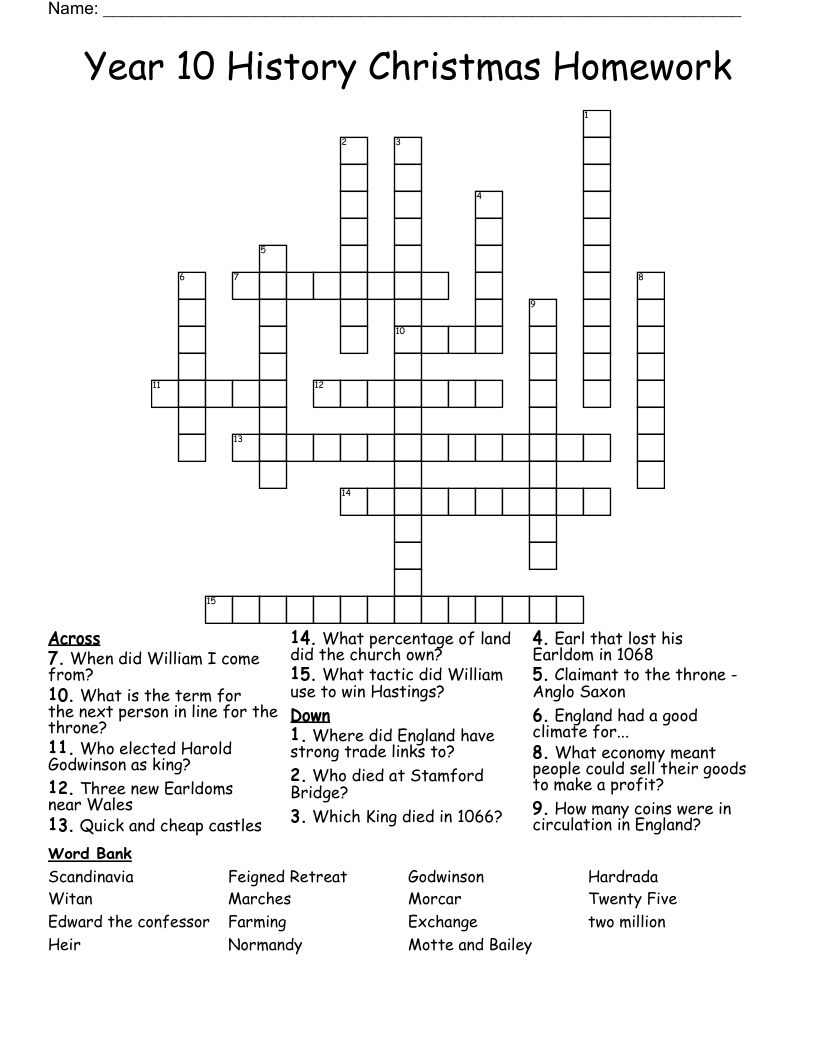 Year 10 History Christmas Homework Crossword WordMint Year 10 History Christmas Homework Crossword WordMint