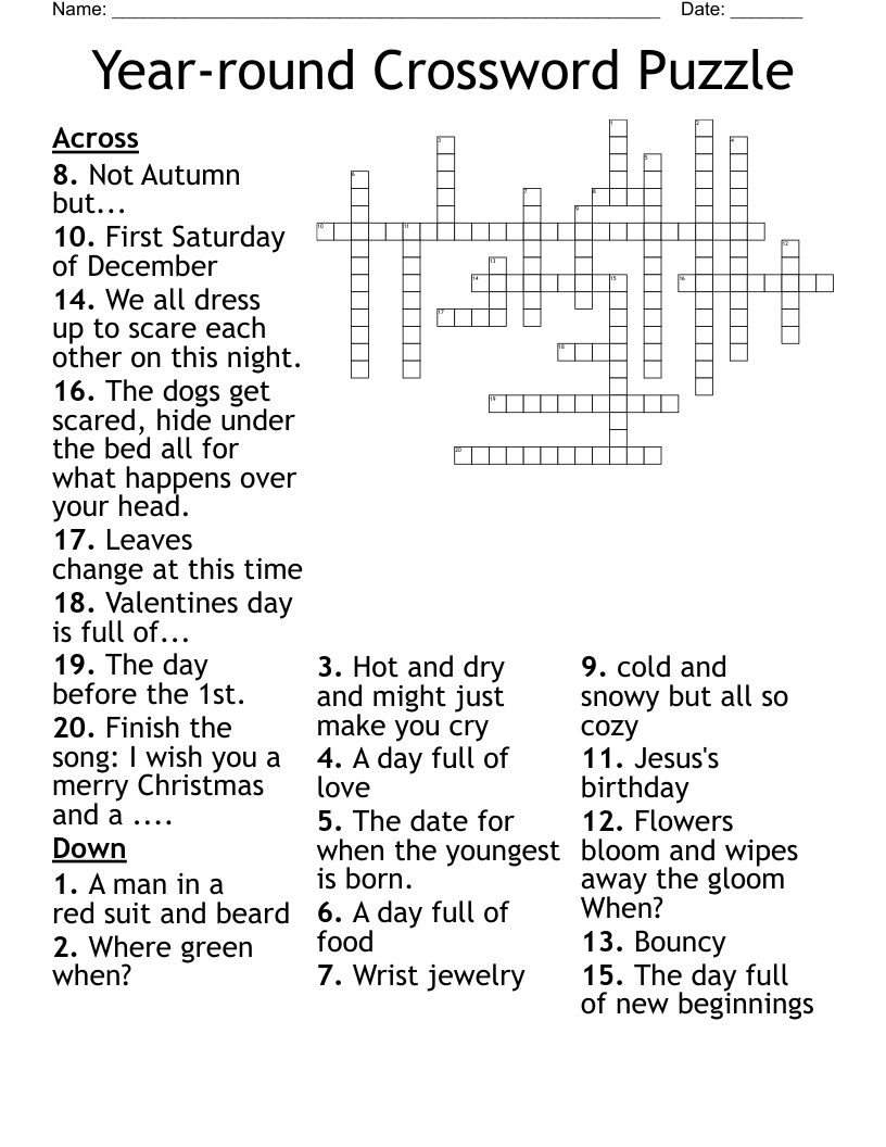 Year round Crossword Puzzle WordMint