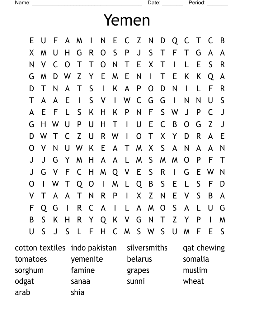 Yemen Word Search WordMint