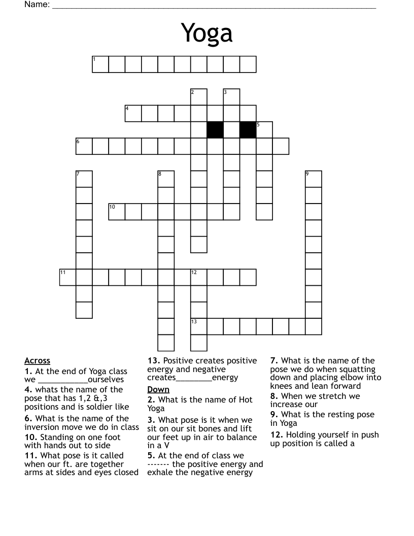 Yoga Crossword WordMint Yoga Crossword WordMint