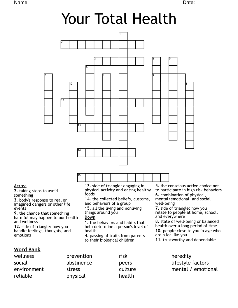Your Total Health Crossword WordMint Your Total Health Crossword WordMint