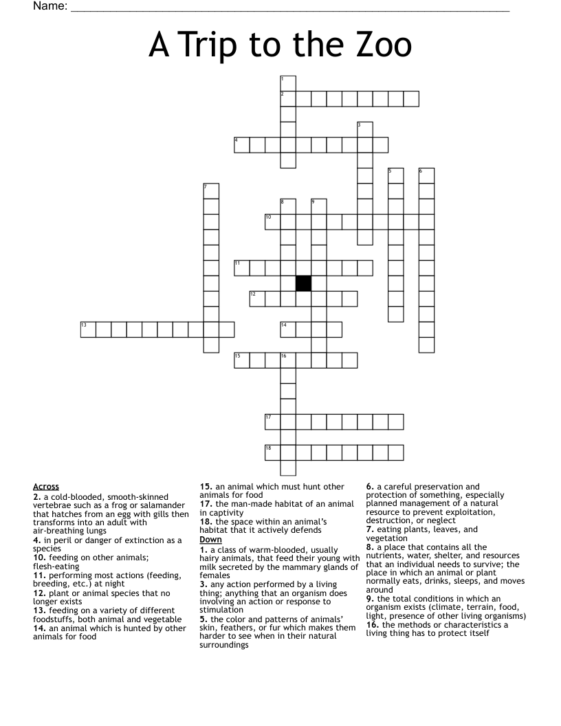 Zoo Resident Crossword Puzzle Clue At Rebecca Guay Blog